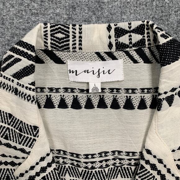Maisie Romper Womens L Large White Black Aztec Short Sleeve Button Up Gauzy - Picture 4 of 11